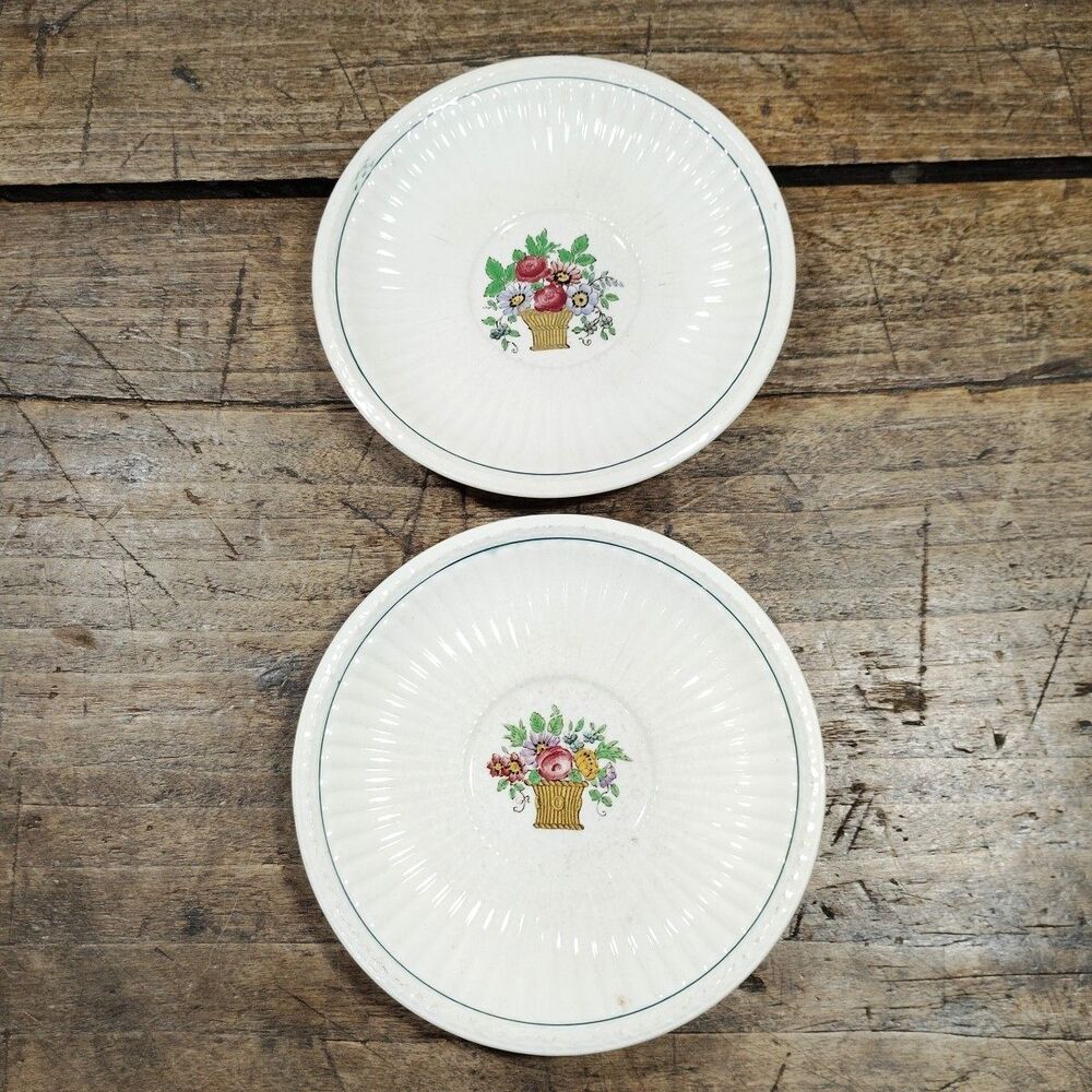 Two Wedgwood BELMAR Saucer Plates Floral Basket Etruria England